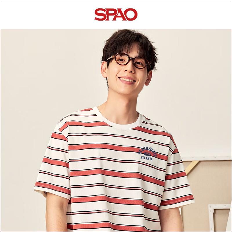 SPAO Men's 100% Cotton Striped Crew Neck T-Shirt