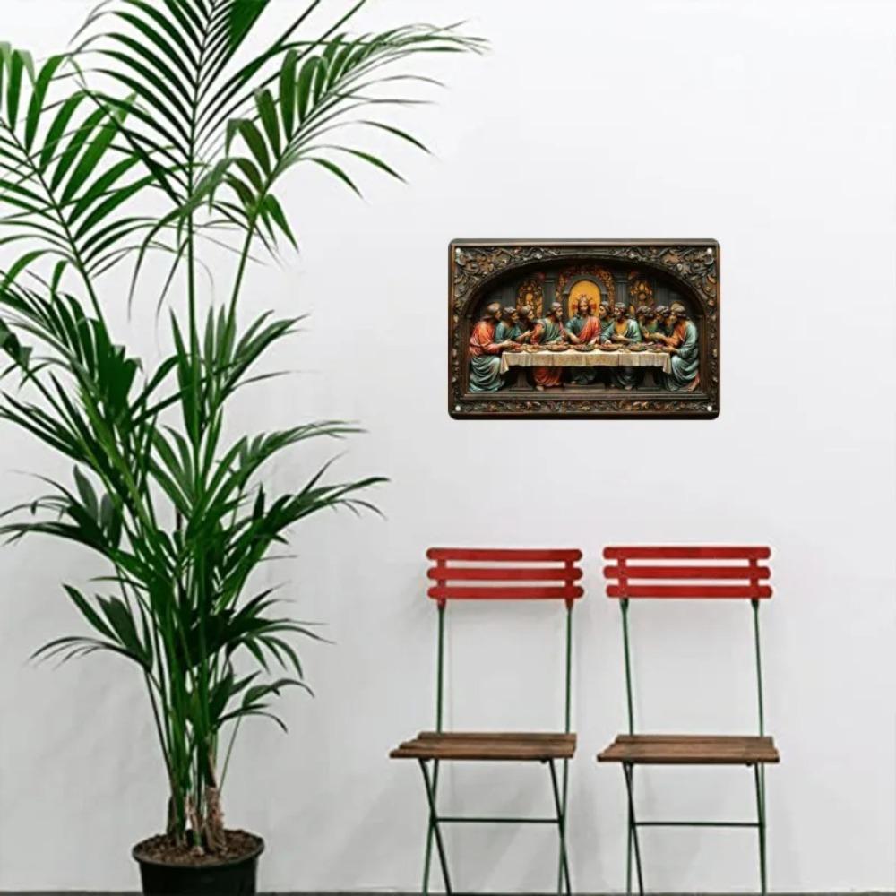 РелигиозныйТайнаяВечеря 1 шт. Тайная Вечеря Винтажная Алюминиевая Вывеска - Элегантное Металлическое Искусство, Декор Стены Дома и Праздничное Использование