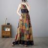 Хлопок без рукавов на бретельках больших размеров, новые винтажные платья с цветочным принтом для женщин, повседневное свободное длинное летнее платье макси