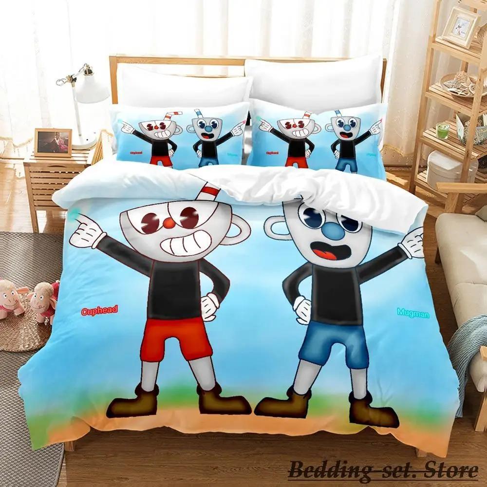 Игровой Набор Постельного Белья 3D Cuphead Mugman Мультяшный Аниме Пододеяльник Каваи для Спальни Взрослого Ребенка