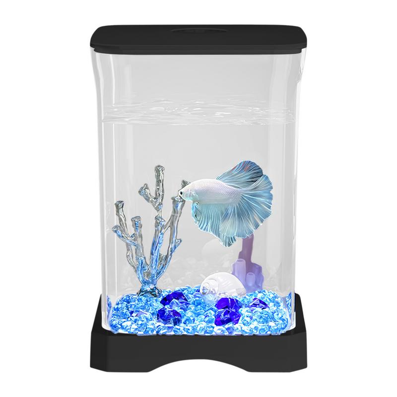 Betta Fish Tank HD Betta Aquarium Fish Bowl Small Aquarium Ornamental Aquarium Starter With LED Light For Home Offices Apartment