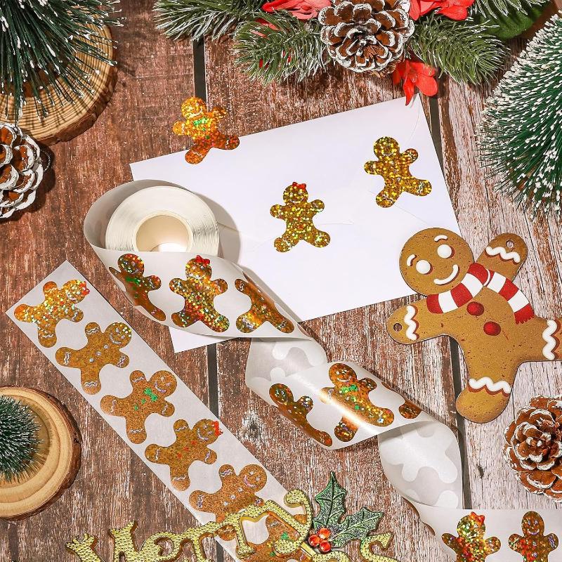 500Sheets/Roll Merry Christmas Stickers Santa Hat Christmas Bells Seal Labels Stickers For Diy Gift Baking Package Envelope