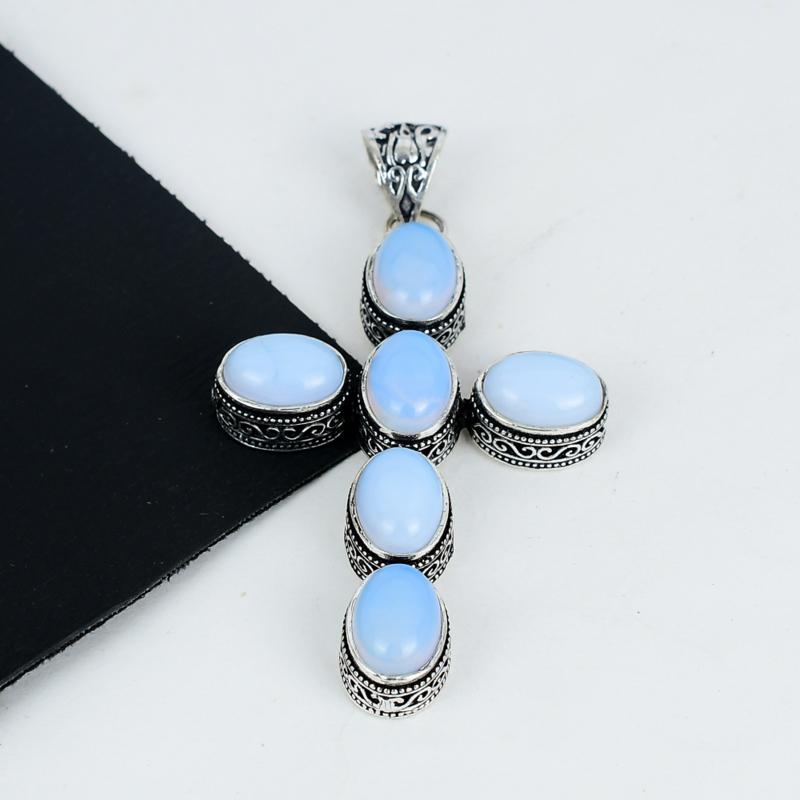 Подвеска с молочным опалом, серебро 925 пробы - дизайн креста ручной работы, повседневные украшения, уникальные подарки с молочным опалом