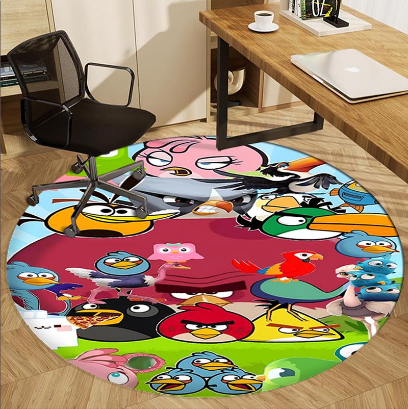 Angry Birds Pattern Round Rug, Indoor/Outdoor Mat, for Picnic, Gameroom, Bedroom, Office, Living Room, Home Decor Carpet, Birthday Gift