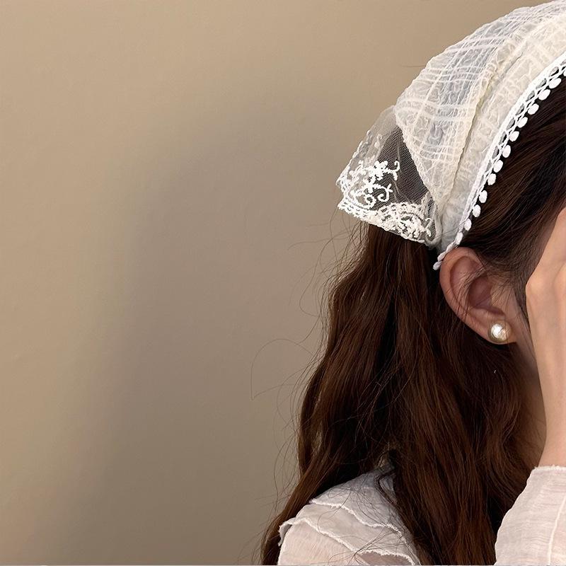 Ленивый треугольный платок из французского кружева: Женская пасторальная шелковая повязка на голову