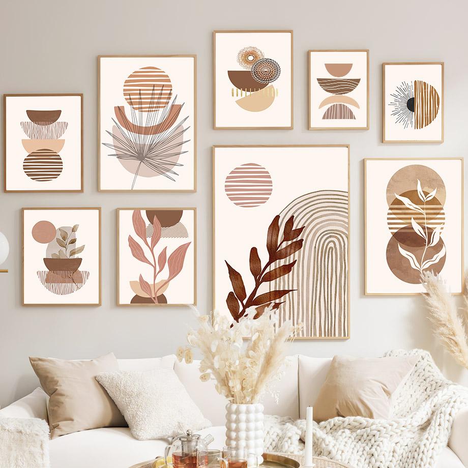 Leaves Sun Line Geometry Boho Wall Art Posters And Prints Abstract Nordic Gallery Canvas Painting Pictures For Living Room Decor