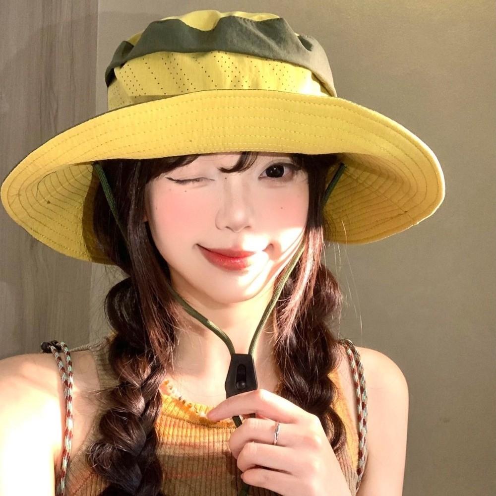 Color Blocking Sun Protection Bucket Hat Big Brim Sun Hat Fashion Sunscreen Fisherman Hat  Girl