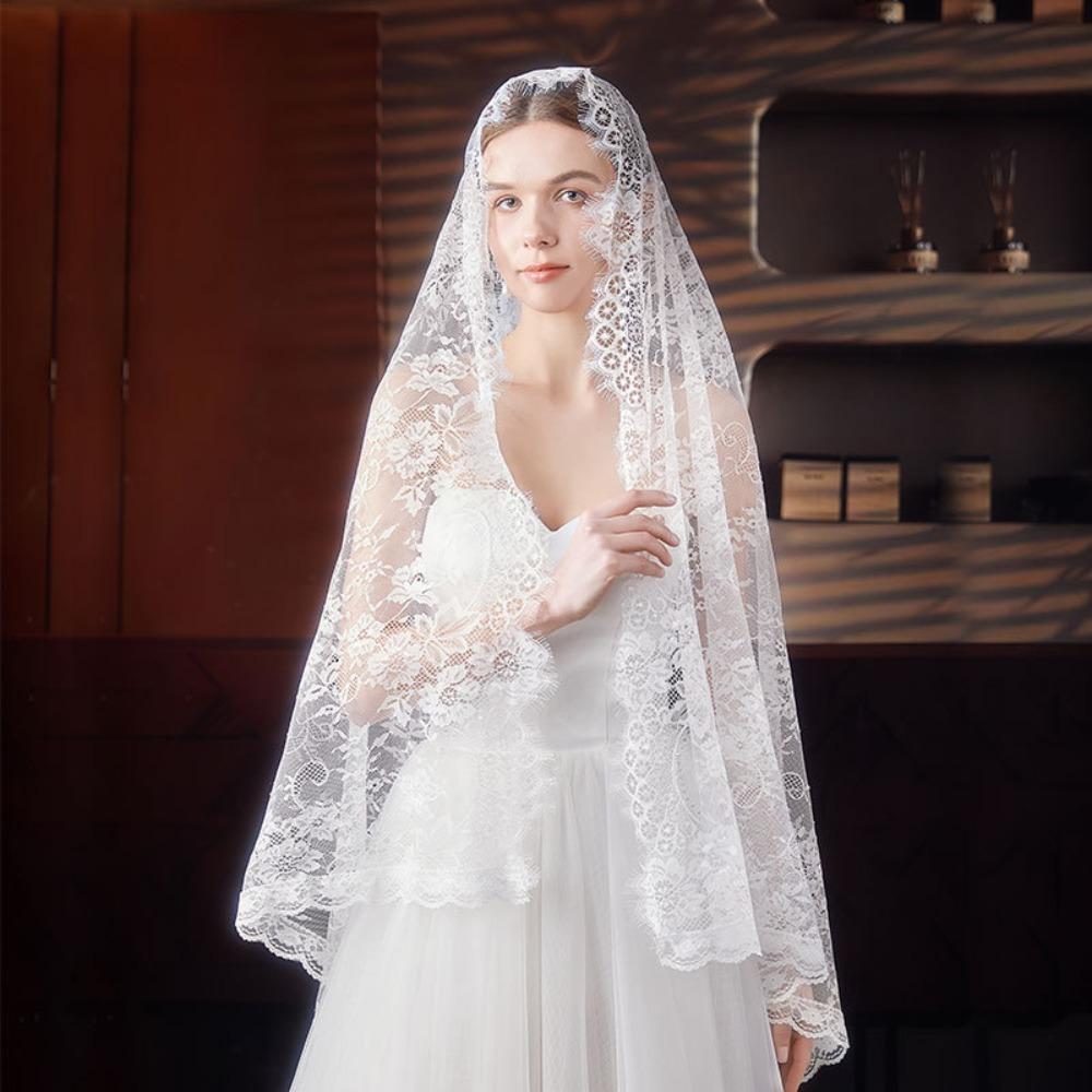 Flower Women Shawl Lace Wedding Veils Elegant Catholic Veil Mantilla