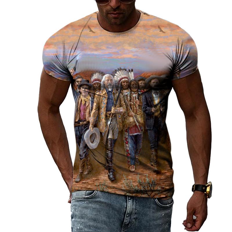 Индийские племенные вожди, летняя индивидуальная 3D печать Харадзюку, повседневная свободная дышащая мужская футболка с круглым вырезом и короткими рукавами, топ