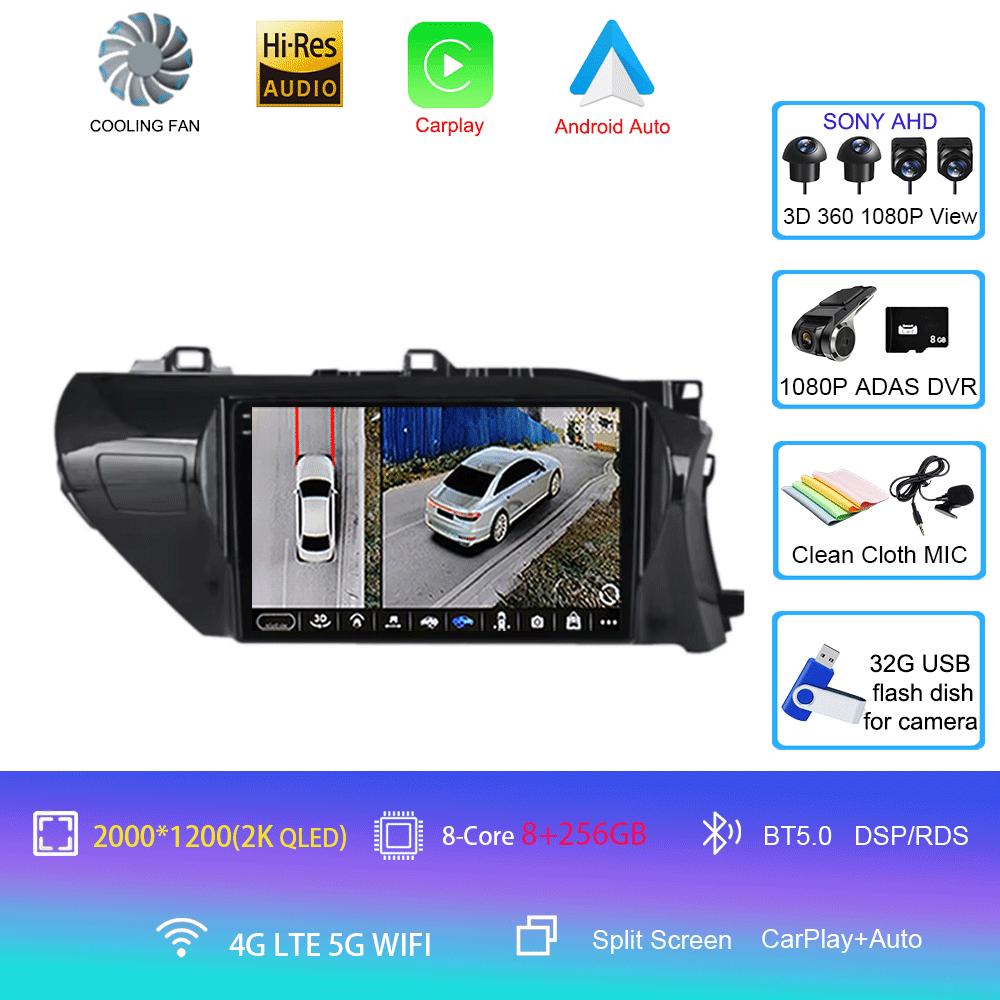 Для Toyota Hilux 2016-2020 Автомагнитола Android 14 Carplay Auto 2K Экран WIFI+4G Мультимедийный плеер 2din Автомагнитола Стерео Головное устройство