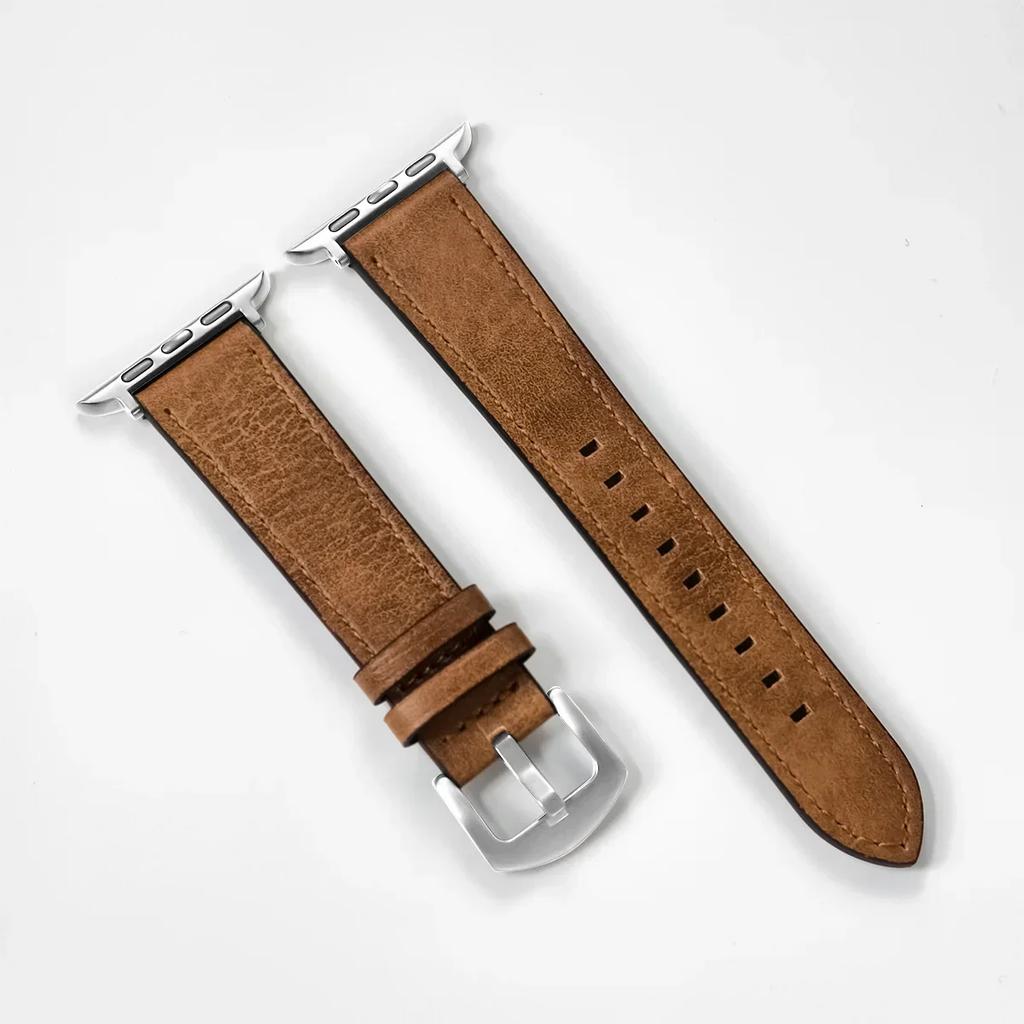 Calf Leather Watch Band for Apple Watch Strap 49mm 46 45 42 40mm 41mm Woman Man Bracelet for iWatch Series 11 10 9 8 7 6 Se Band