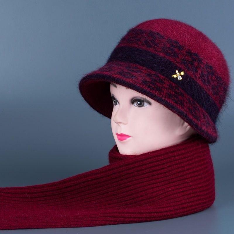 Women's Winter Plus Velvet Knit Hat - Warm Grandma's Thick Versatile Wool Basin Cap