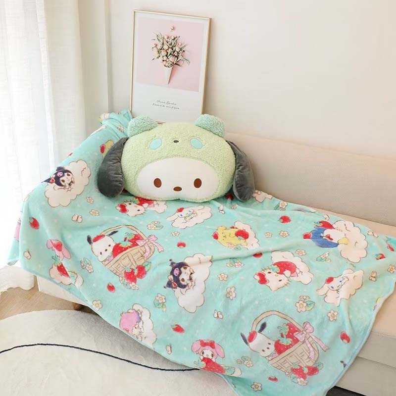 Лицензированная подушка-одеяло Squishy 2-в-1 Sanrio, милая Куроми, Циннаморолл, Моя Мелоди, Помпомпурин, плюшевое покрывало с одеялом 1,5 м