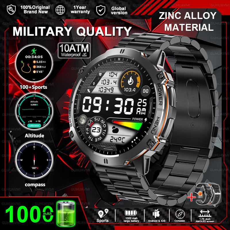 Новые Военные Умные Часы 1000 мАч HD AMOLED Экран GPS-трек 10ATM Водонепроницаемые Компас BT-звонок Спортивные Умные Часы Мужские