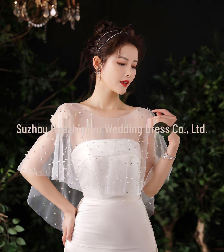 Bridal Shawl: Handmade Pearl Gauze Cape for Wedding Photos and Studio Props