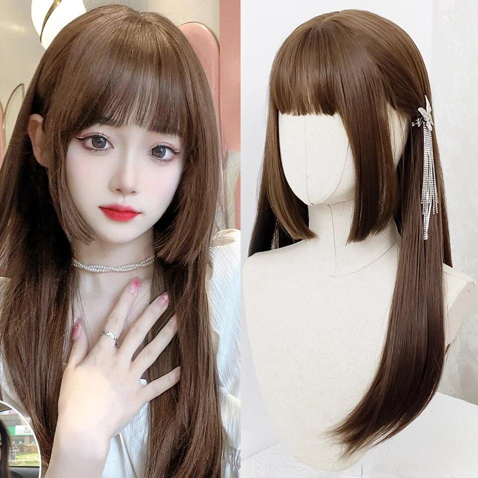 Синтетический длинный прямой розовый парик женский косплей парик с челкой термостойкое волокно повседневные накладные волосы для вечеринок