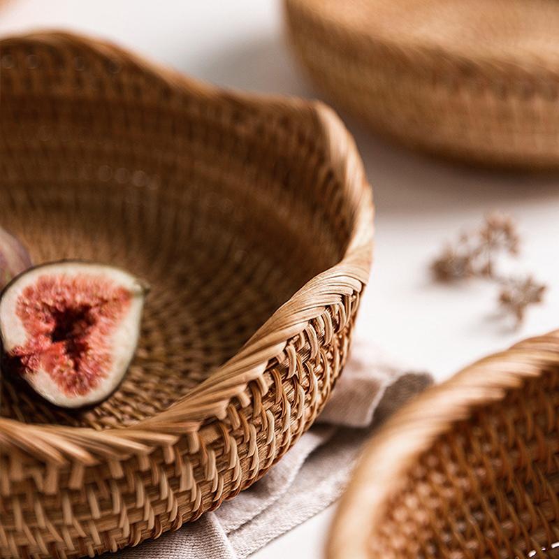 Круглая корзина для хранения из ротанга ручной работы, плетеная корзина для хранения пикника, органайзер для хранения мелочей, аксессуары