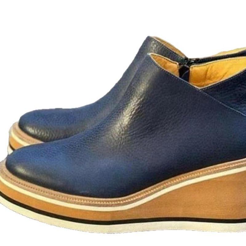 Женские ботильоны на танкетке широкой полноты, ботильоны с низким вырезом на молнии сбоку, нюдовые ботинки в европейском стиле для женщин