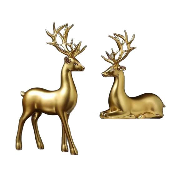 1 Pair of Deer Sculpture Christmas Small Reindeer Figurine for Living Room TV Cabinet Home Office Decoration