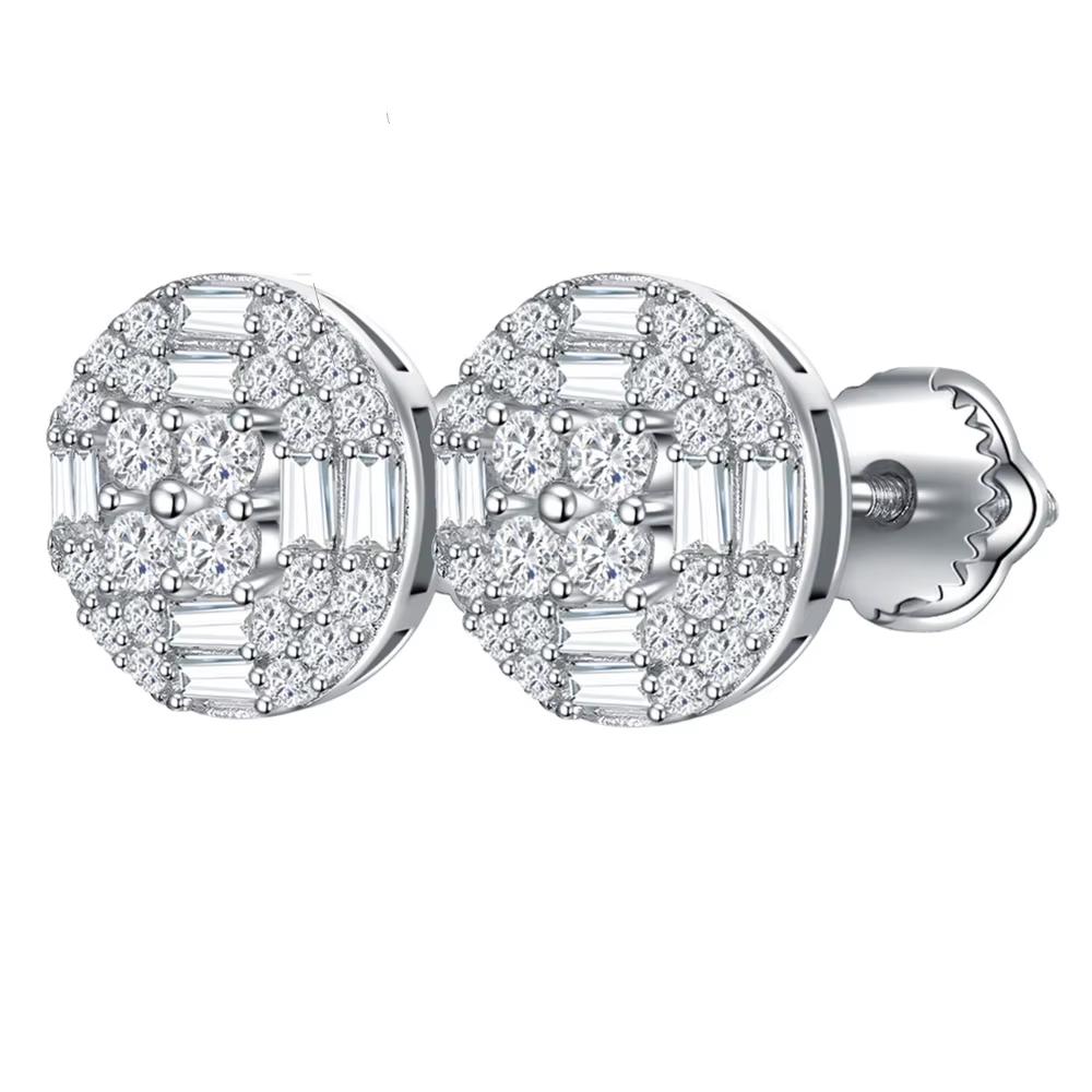 Round Cut Moissanite 925 Silver Stud Earrings 14K White Gold Plated Earring