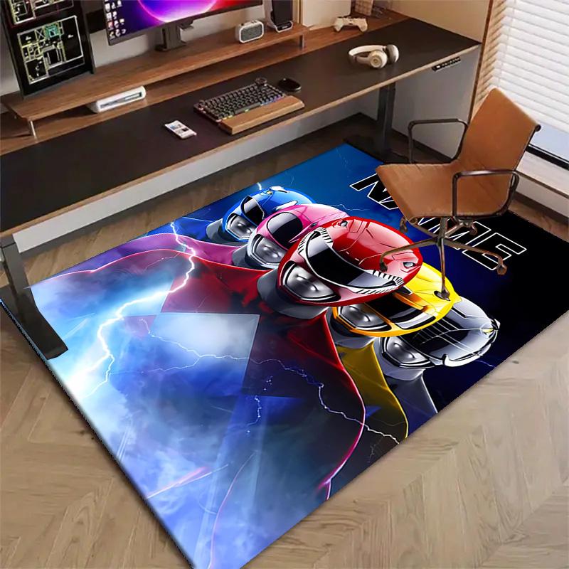 Custom Mighty Morphin Power Rangers Mat Personalized Name, Polyester Washable Indoor Entryway Rug, Gift for Christmas, Easter, Thanksgiving Day
