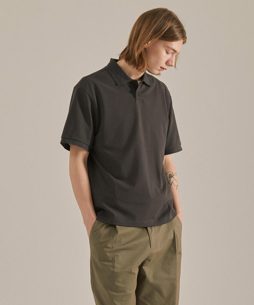 BASIC HOUSE Uni Semi-Overfit Pique Polo Shirt Dark Grey Lyts3104