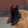Женские ботильоны из коровьей кожи, вязаные ботинки с верхом, винтажные короткие сапоги на толстом каблуке