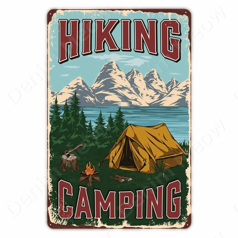 Hisun Tin Sign Camping Family Tin Sign Fishing Vintage Metal Tin Signs for Club Outdoor Hiking Wall Decorative Adventure Explore Retro Plaque