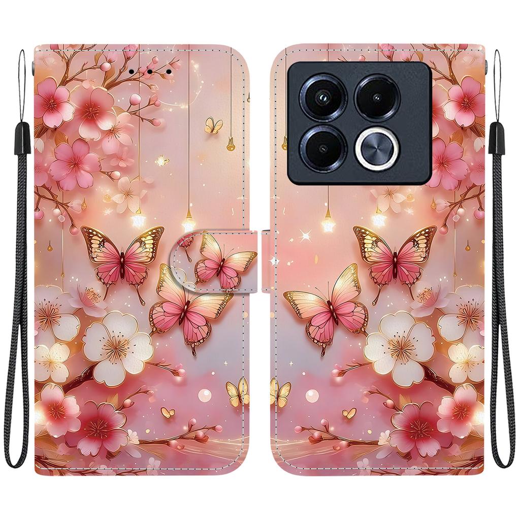 Handmade PU Leather Flip Case for Infinix Note 40 / Note 40 5G (X6853/X6852) Anti-Slip Shockproof Cover with Wrist Strap & Heart/Rose Cat Designs