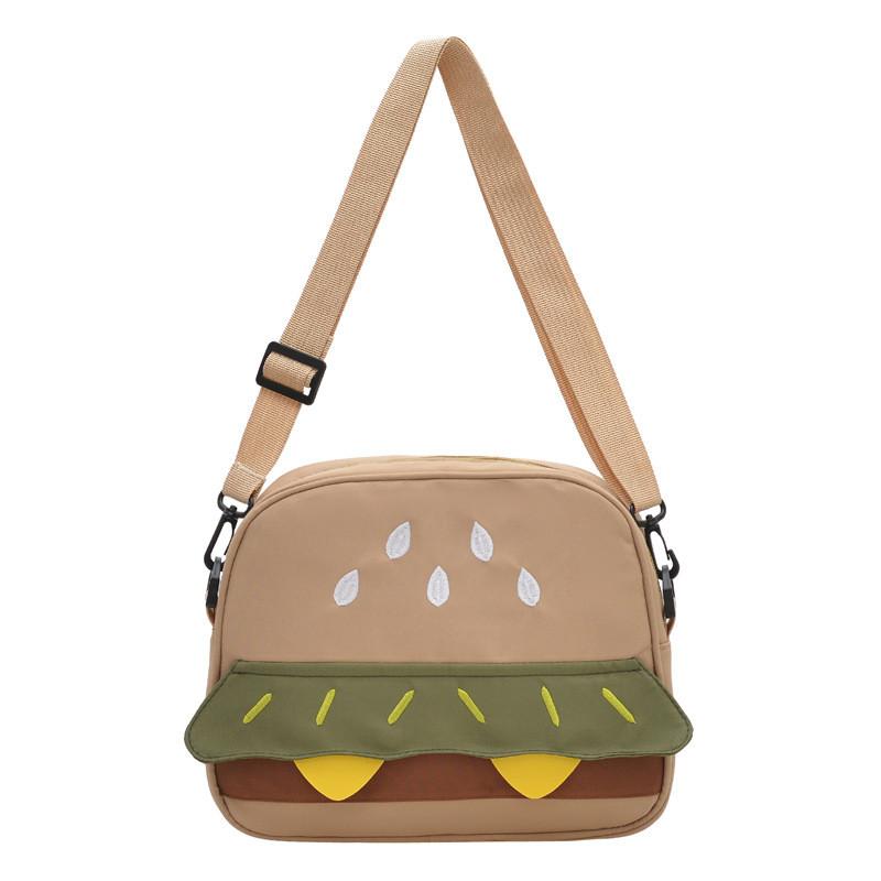 Hamburger Embroidered Cute Girl Crossbody Bag With Zipper For Daily Casual Use