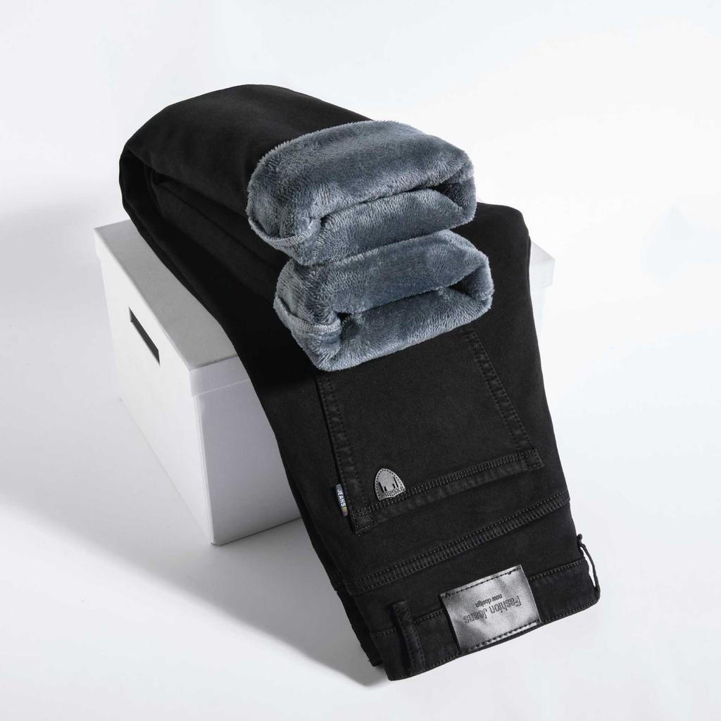 Супер толстые флисовые джинсы осень-зима свободные прямые брюки высокого класса среднего и большого размера эластичные повседневные брюки