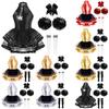 Girls Cheerleading Outfit Sleeveless Halter Sparkling Sequins Backless Tulle Tutu Dress Flower Balls Headwear Socks Set