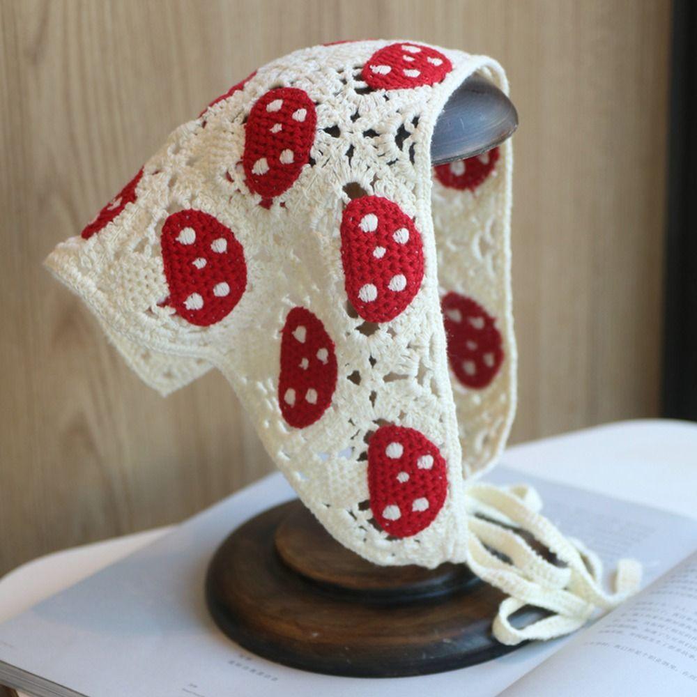 Hand Crocheted Tricot Triangle Scarf Hair Accessories Hair Binding Mushroom Hair Band Strap Turban