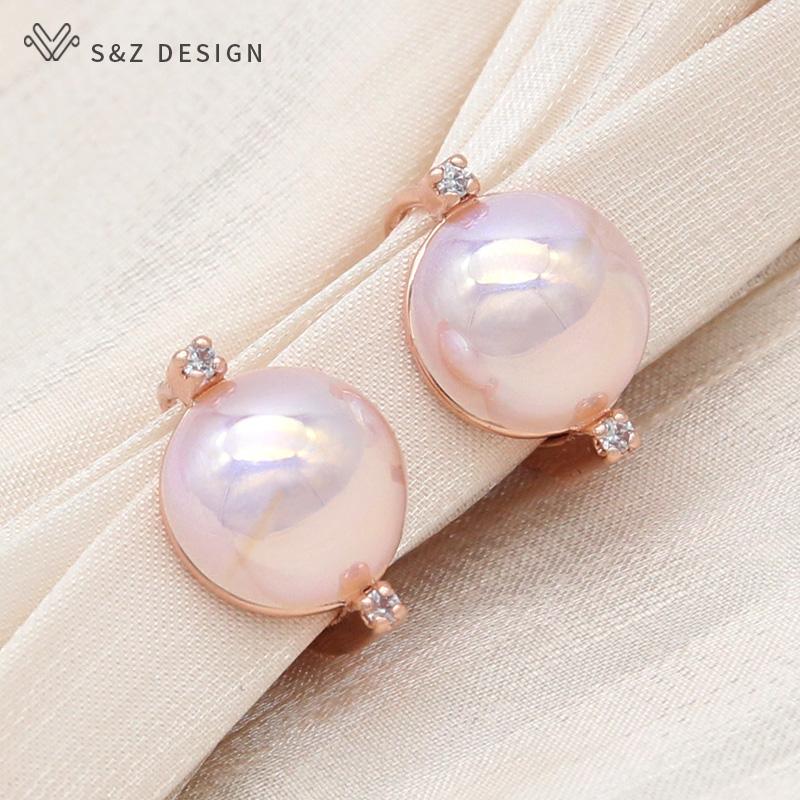 Модные круглые серьги-капли с искусственным жемчугом для женщин, свадебные серьги розового золота с кубическим цирконием, ювелирные изделия
