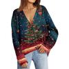 Women's Fashion Long Sleeve Christmas Print V-Neck Button Loose Cardigan Top