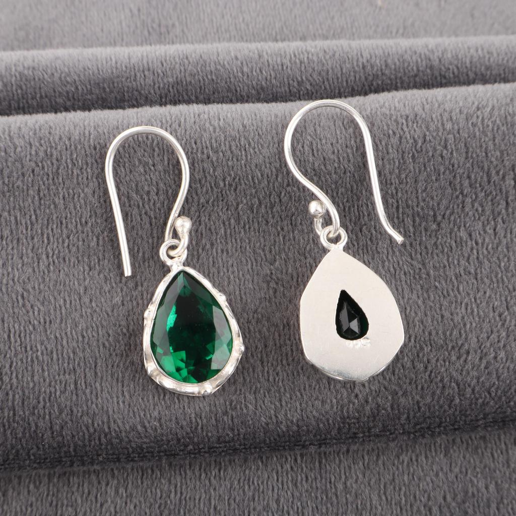 Green Emerald Gemstone Earrings Jewelry, Handmade Gorgeous Silver Earrings , 925 Sterling Silver Jewelry For Wedding Gift