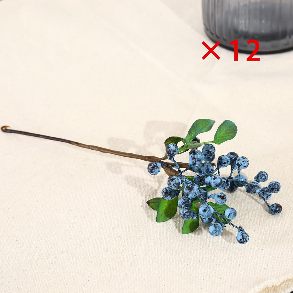 Pack of 12 Fake Artificial Flowers California Berries Branches Picks Blueberry Fruit for Christmas Home Hotel Decorations