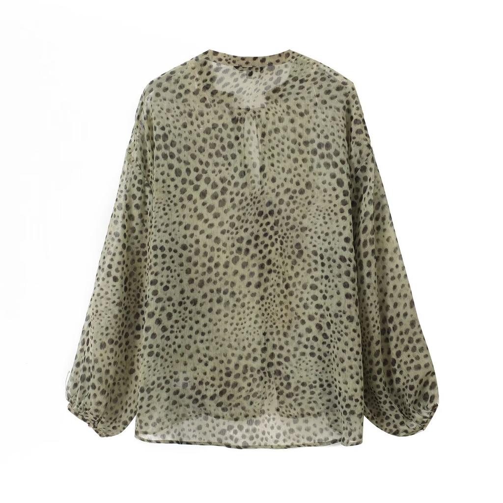 European and American style, new women's clothing, foreign style, sexy Spice Girl style, long-sleeved shirt and blouse with animal pattern.