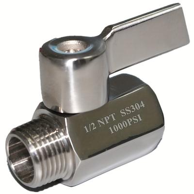 Мини-шаровой кран из нержавеющей стали 1/2" NPT внутренняя резьба x наружная резьба, поворот на 90°, запорный клапан
