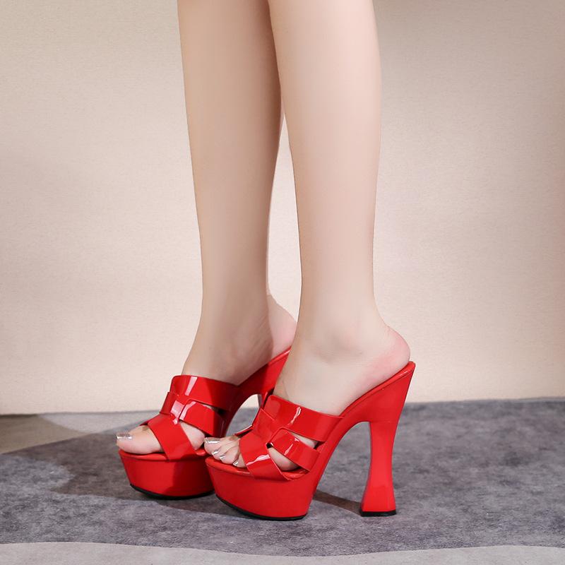 Модные сексуальные босоножки на каблуке 14 см, водонепроницаемой платформе и с открытым носком для ночного клуба/показа мод/банкетного мероприятия, женская праздничная обувь на очень высоком каблуке
