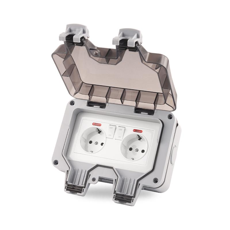 IP66 Водонепроницаемая уличная 16A настенная силовая двойная розетка с выключателем для дома и сада, розетка с вилкой 250В, стандарт ЕС Германия