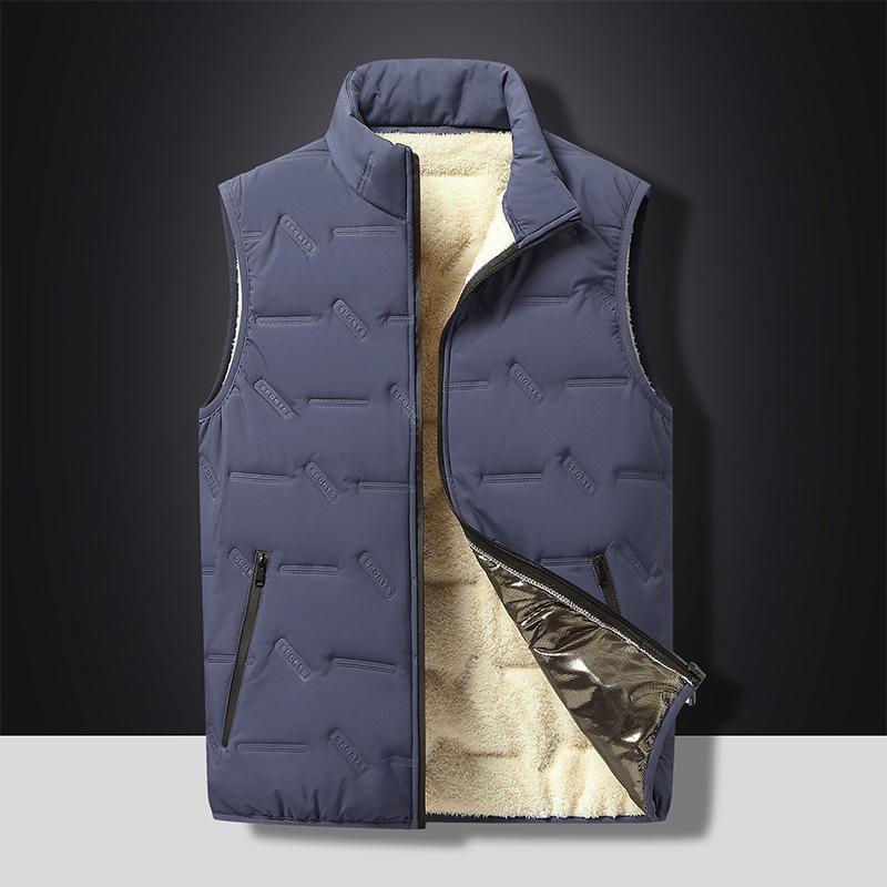 Мужской зимний теплый жилет с плюшевым теплым жилетом, повседневный жилет с воротником-стойкой, мужская верхняя одежда