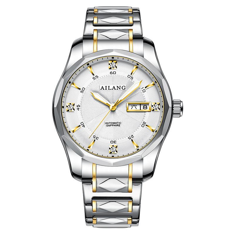 AILANG Мужские полностью автоматические механические часы Мужские часы Модные водонепроницаемые часы с двойным календарем из камня и стали