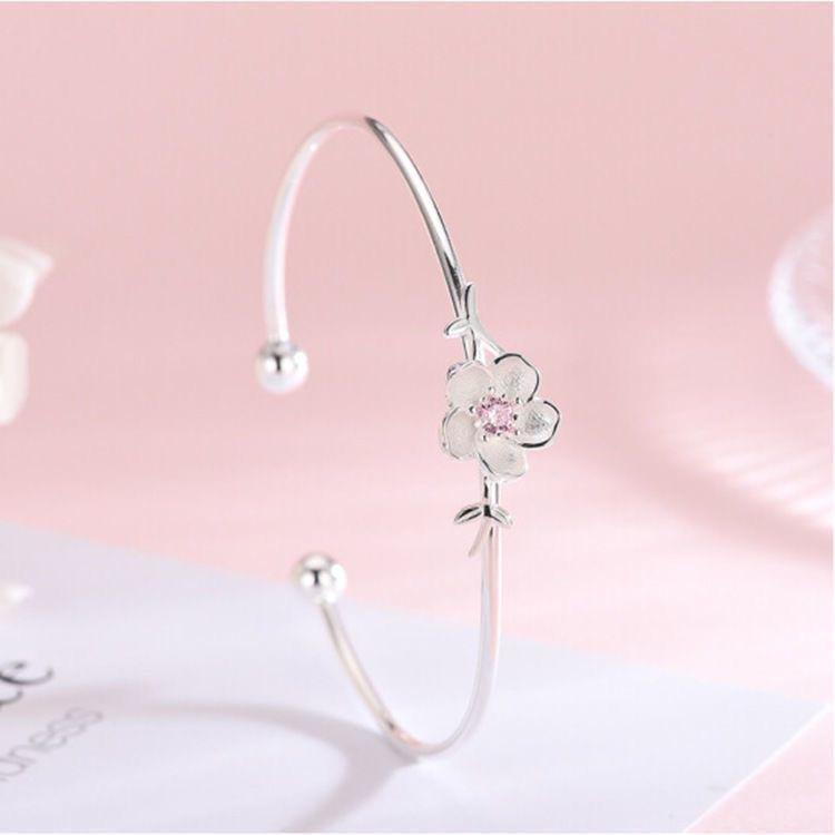 RUI RUI YU Romantic Cherry Blossoms Bracelet Silver Plating Metal Charm Bangle Fashion Jewelry for Women Party Wedding Accessories Gift