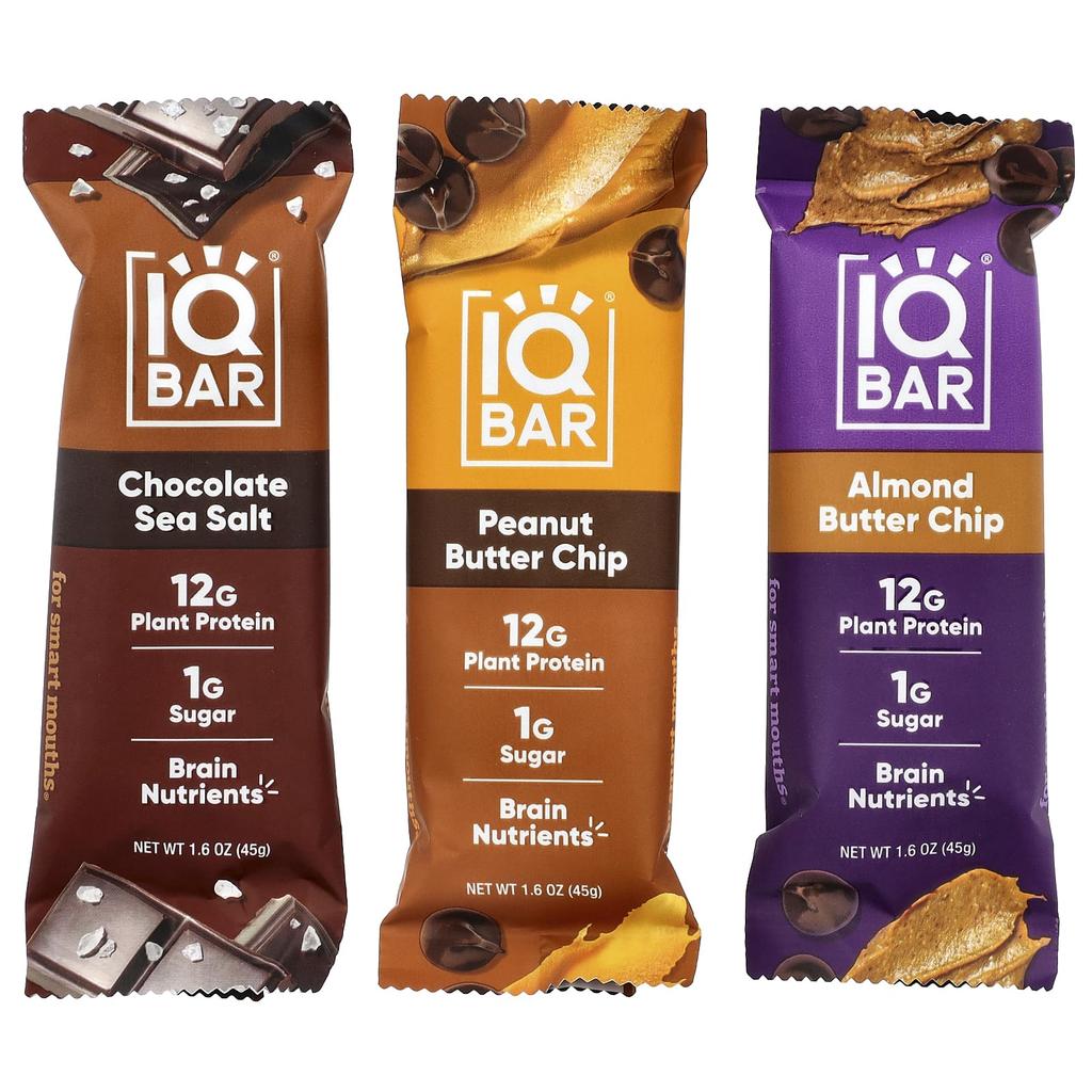 IQBAR Plant Protein Bars, Chocolate Lover Variety, 12 Bars, 45g (1.6oz) Each