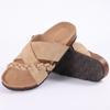 Fashion Smile New Women's Slides Soft Cork Footbed Sandals Comfortable Walking Slip-on Flat Sandals Arch Support Braided Straps Slippers