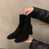 Женские зимние ботильоны на высоком каблуке, замшевые туфли с квадратным носком, зимние дизайнерские ботинки челси 2024 года, модные готические гладиаторские ботинки-ботинки для женщин
