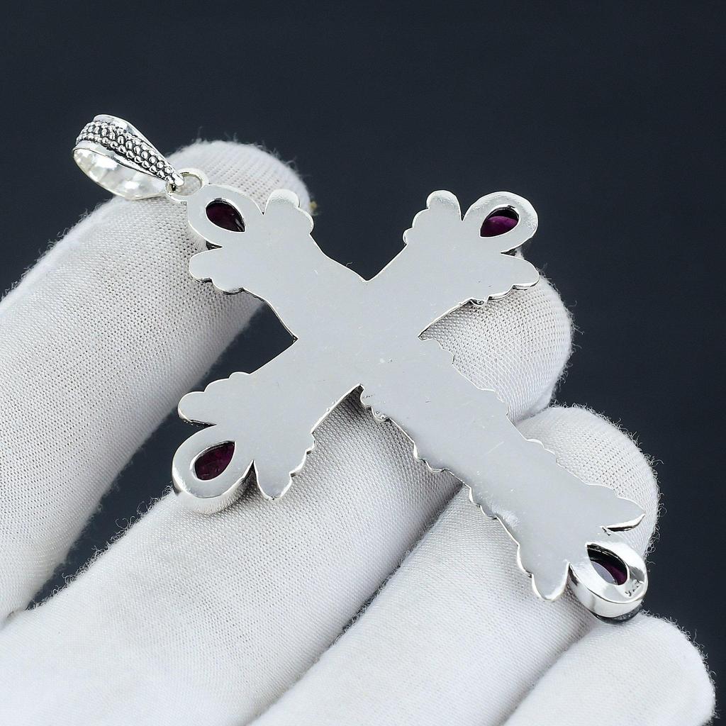 Кулон с розовым аметистом и драгоценным камнем Розовый аметист, натуральный драгоценный камень, подвеска-крест из стерлингового серебра 925 пробы ручной работы для подарков, подвеска для ее ювелирных изделий