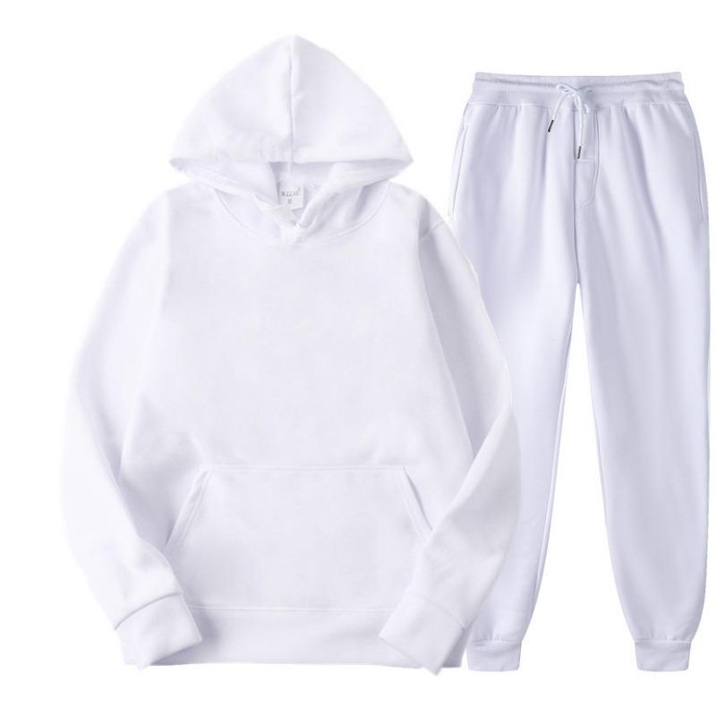 Autumn Winter Solid Color Sportswear 2-piece Hooded Sweatshirt Sweatpants with Plush Loose Casual Sweatshirt Set