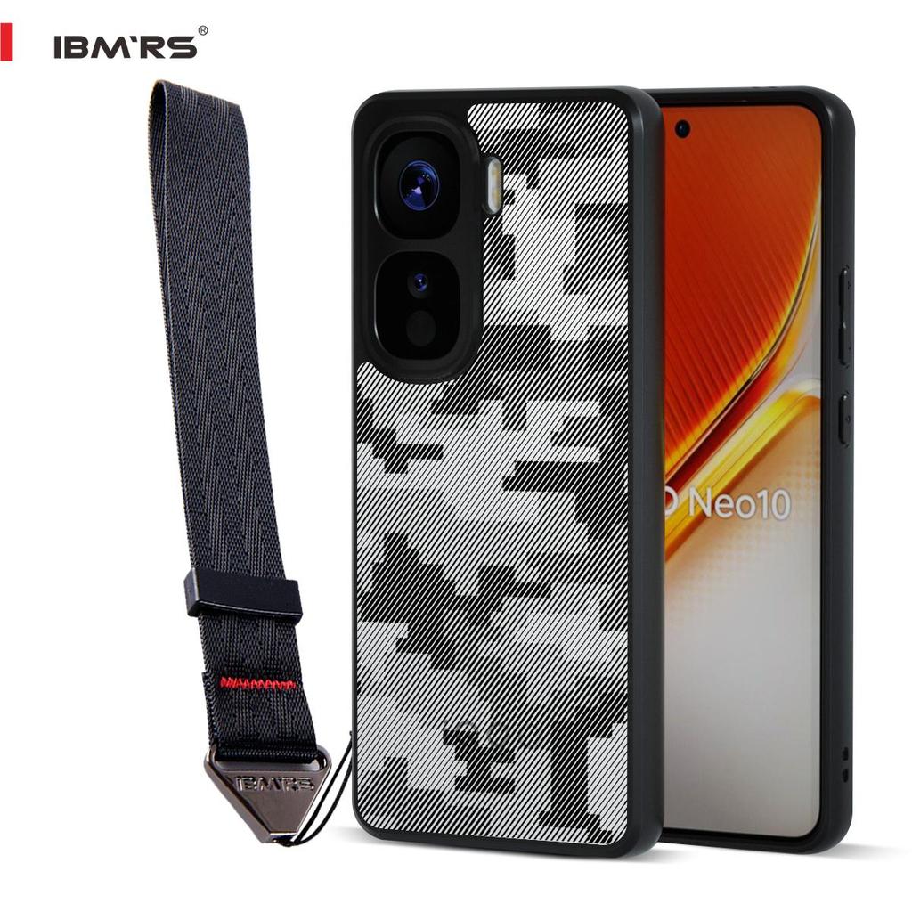 (В комплекте ремешок на запястье)Чехол IBMRS для iQOO Neo10, противоударный чехол-бампер для телефона, не желтеющий, прозрачная задняя панель с защитой от царапин - черный камуфляж